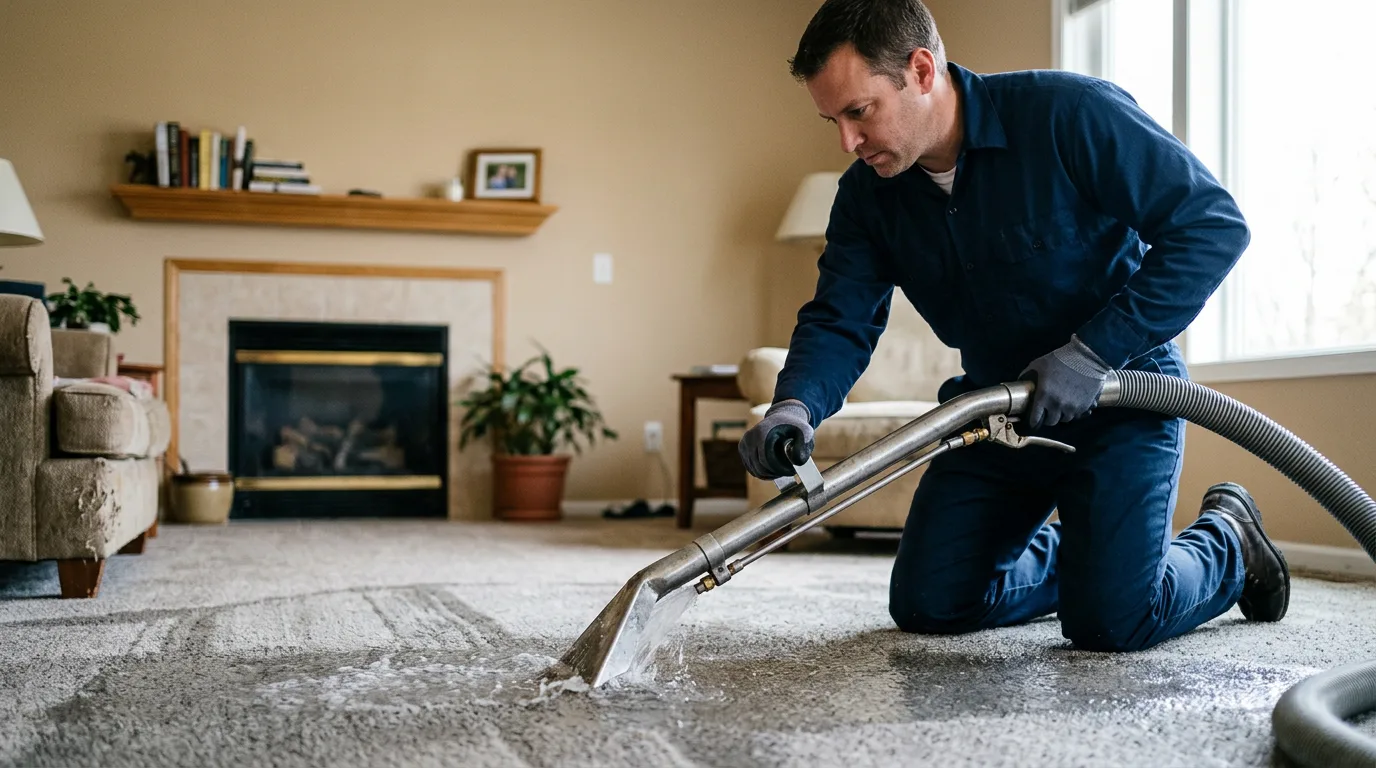 Water damage restoration technician working near Alma, KS